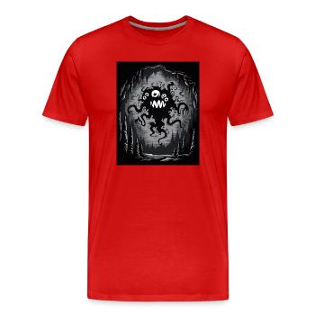 Dark Cave Monster Tentacle Graphic - Men's Premium Organic T-Shirt - red - Front - Damien (186cm)