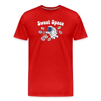 Sweet space travel with donuts - Men's Premium Organic T-Shirt - red - Front - Damien (186cm)
