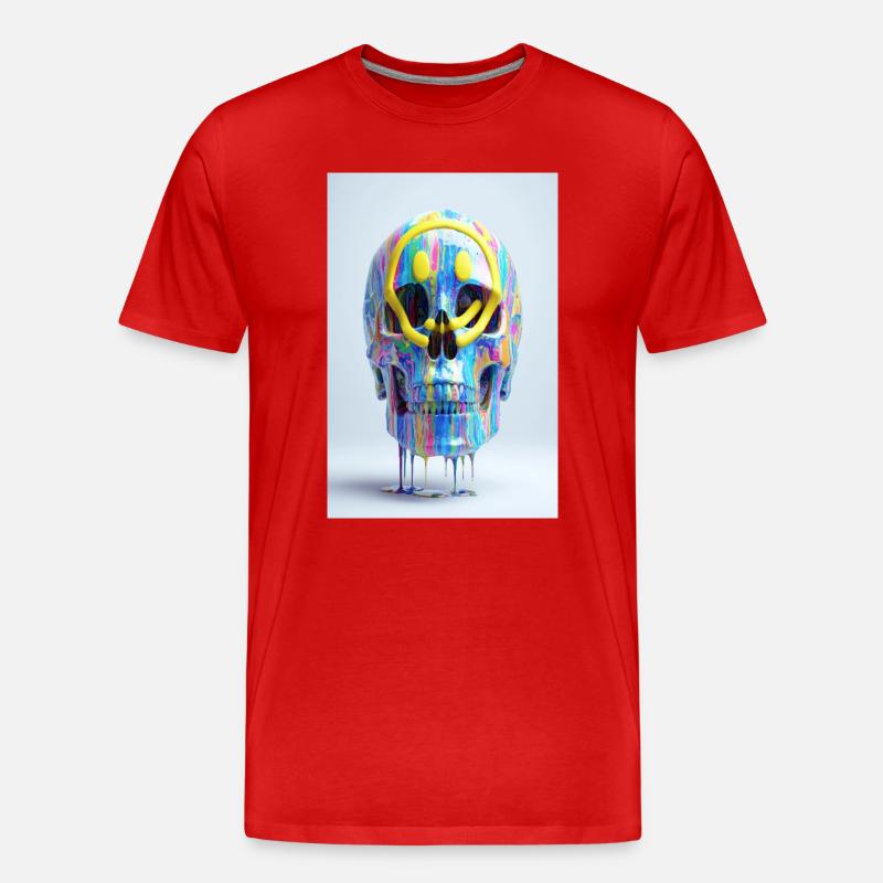 Psychedelic Skull with Smile Goggles - Men's Premium Organic T-Shirt - red