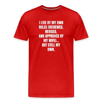 Je vis selon mes propres règles révisées et l’application - T-shirt bio Premium Homme - rouge - Devant - Damien (186cm)