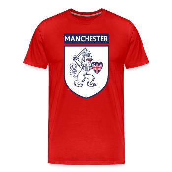 Heraldic lion with sword and flag heart - Men's Premium Organic T-Shirt - red - Front - Damien (186cm)