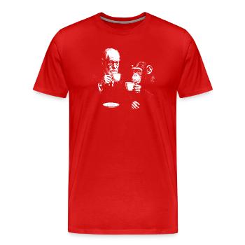 Sigmund Freud buvant du café avec un singe - T-shirt bio Premium Homme - rouge - Devant - Damien (186cm)