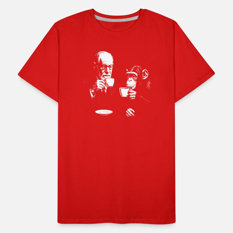 Sigmund Freud drinking coffee with monkey Men's Premium Organic T-Shirt