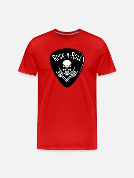Rock N Roll Skull on Black - Men's Premium Organic T-Shirt - red