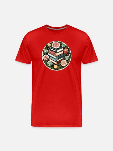 Floral Book Stack Emblem - Men's Premium Organic T-Shirt - red