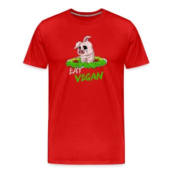 EAT VEGAN Sad pig on the plate - Men's Premium Organic T-Shirt - red - Front - Damien (186cm)