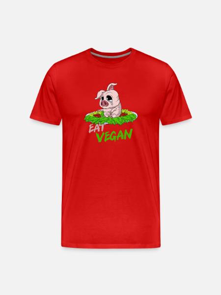 EAT VEGAN Sad pig on the plate - Men's Premium Organic T-Shirt - red