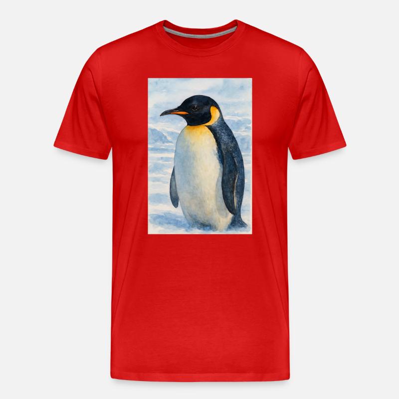 Aquarell Pinguin am Meer - Männer Premium Bio T-Shirt - Rot