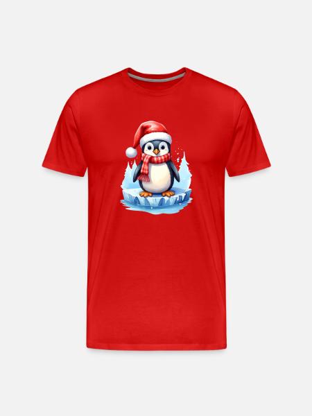 Penguin in winter and at Christmas - Men's Premium Organic T-Shirt - red