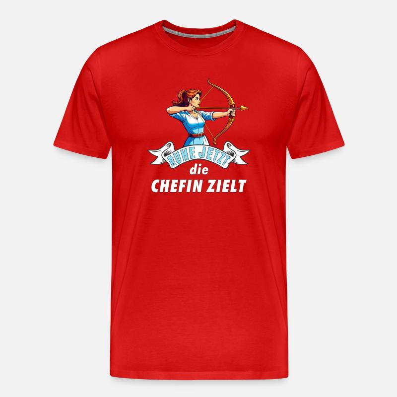 Bogenschützin Chefin zielt - Männer Premium Bio T-Shirt - Rot