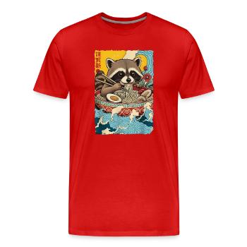 Waschbaer isst Ramen Nudeln - Männer Premium Bio T-Shirt - Rot - Vorne - Damien (186cm)