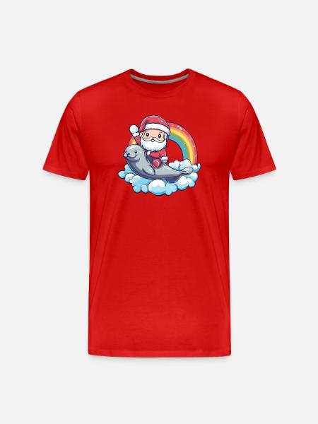 Robbe Tier Weihnachtsmann Weihnachten - Männer Premium Bio T-Shirt - Rot