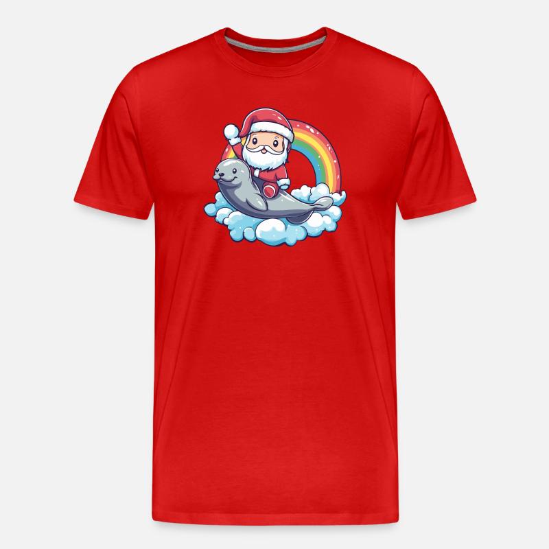 Robbe Tier Weihnachtsmann Weihnachten - Männer Premium Bio T-Shirt - Rot