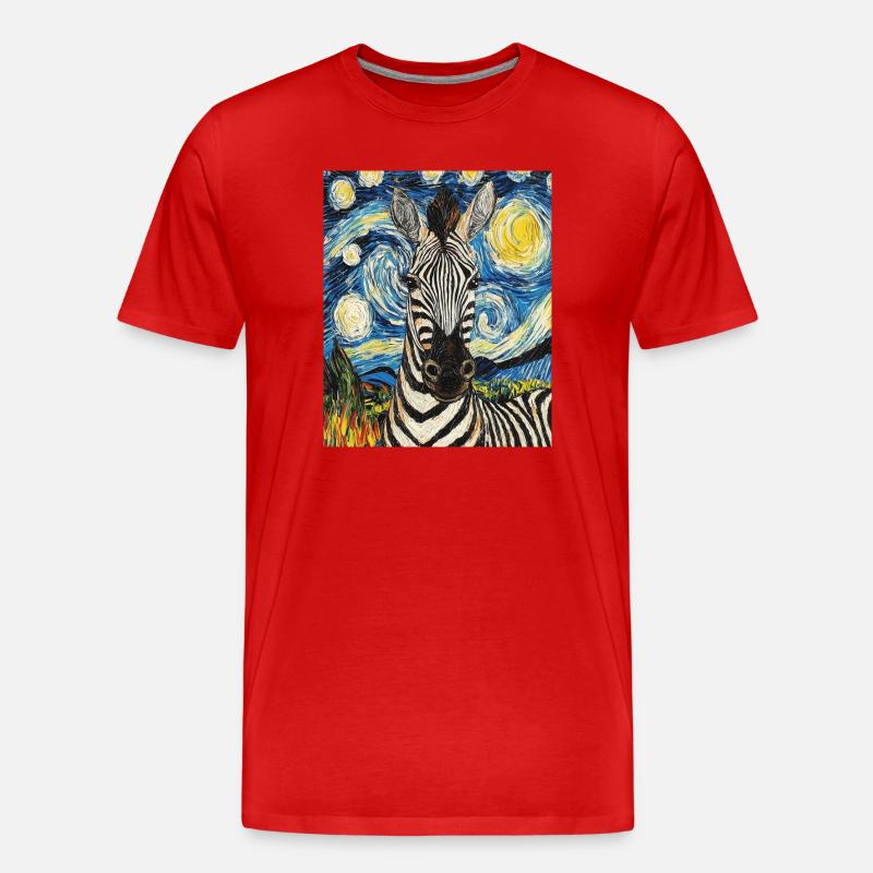 Zebra Van Gogh Style Starry Night - Männer Premium Bio T-Shirt - Rot