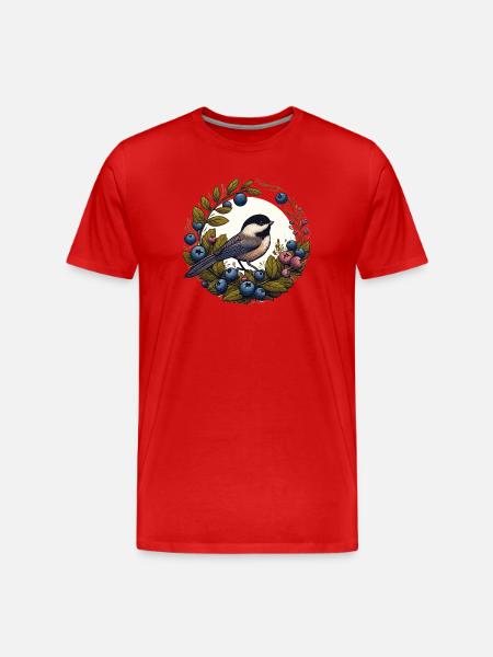 Blueberry Wreath Chickadee - Men's Premium Organic T-Shirt - red
