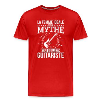 Der Mythos der idealen Frau, es sei denn, sie ist Gitarristin - Männer Premium Bio T-Shirt - Rot - Vorne - Damien (186cm)