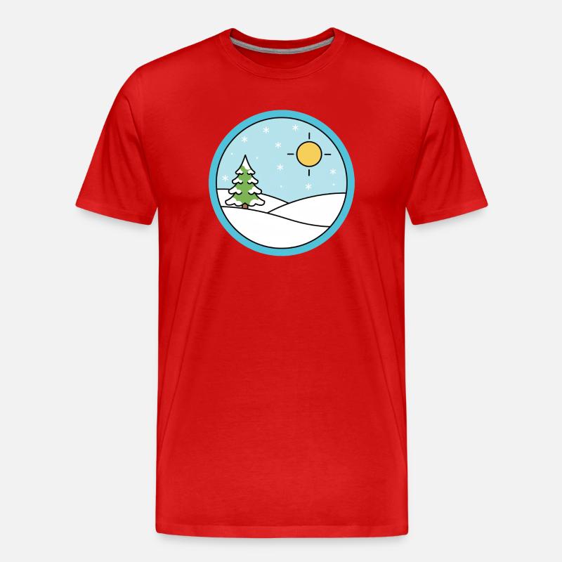 Winterlandschaft mit Schnee und Sonne - Männer Premium Bio T-Shirt - Rot