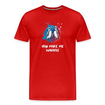 You Make Me Waddle – Cute Penguin Love Shirt - Men's Premium Organic T-Shirt - red - Front - Damien (186cm)
