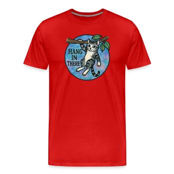 Hang In There Katzen-Patch - Männer Premium Bio T-Shirt - Rot - Vorne - Damien (186cm)