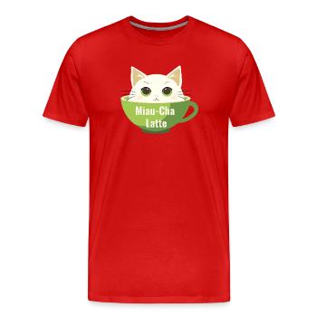 Miau-Cha Latte - Männer Premium Bio T-Shirt - Rot - Vorne - Damien (186cm)
