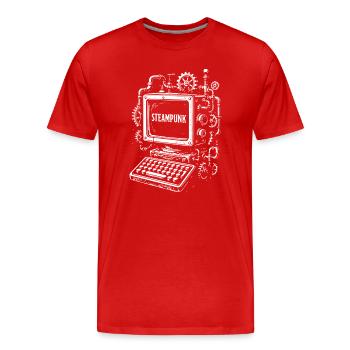 Steampunk Computer Getriebe - Männer Premium Bio T-Shirt - Rot - Vorne - Damien (186cm)