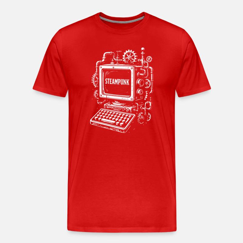 Steampunk Computer Gearwork - Men's Premium Organic T-Shirt - red