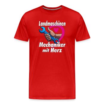 Landmaschinen Mechaniker mit HERZ - Männer Premium Bio T-Shirt - Rot - Vorne - Damien (186cm)