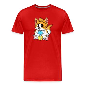 Cute cat with bubble tea - Men's Premium Organic T-Shirt - red - Front - Damien (186cm)