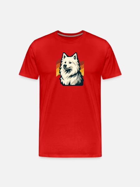 Fluffy American Eskimo Dog Against Sunset - Men's Premium Organic T-Shirt - red