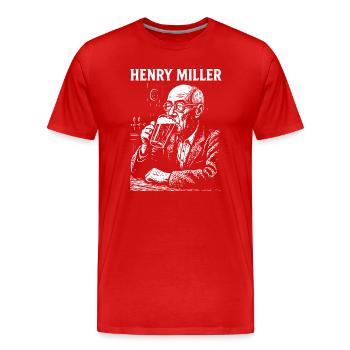 Henry Miller trinkt Bier in einem Pub - Männer Premium Bio T-Shirt - Rot - Vorne - Damien (186cm)