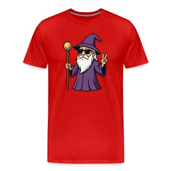 Violetter Zauberer Peacezeichen - Männer Premium Bio T-Shirt - Rot - Vorne - Damien (186cm)
