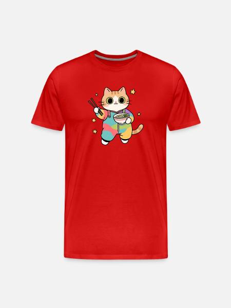 Cat Ramen Bunter Kimono - Männer Premium Bio T-Shirt - Rot