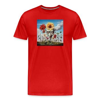 Surreales Sonnenkopf-Gesicht - Männer Premium Bio T-Shirt - Rot - Vorne - Damien (186cm)