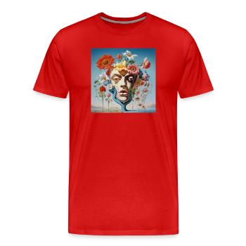 Blumenmaskenporträt Surreal - Männer Premium Bio T-Shirt - Rot - Vorne - Damien (186cm)