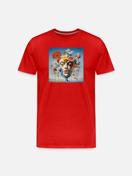 Floral Mask Portrait Surreal - Men's Premium Organic T-Shirt - red