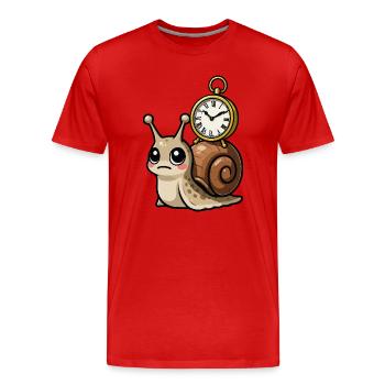 Snail with clock on shell - Men's Premium Organic T-Shirt - red - Front - Damien (186cm)