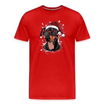 Dobermann Hund Weihnachten Lustig - Männer Premium Bio T-Shirt - Rot - Vorne - Damien (186cm)