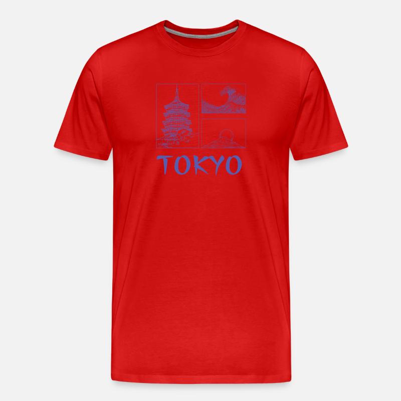 Tokio Trio Pagode Welle Fuji - Männer Premium Bio T-Shirt - Rot