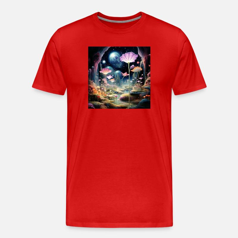 Kosmische Blüten im Sternenwald - Männer Premium Bio T-Shirt - Rot