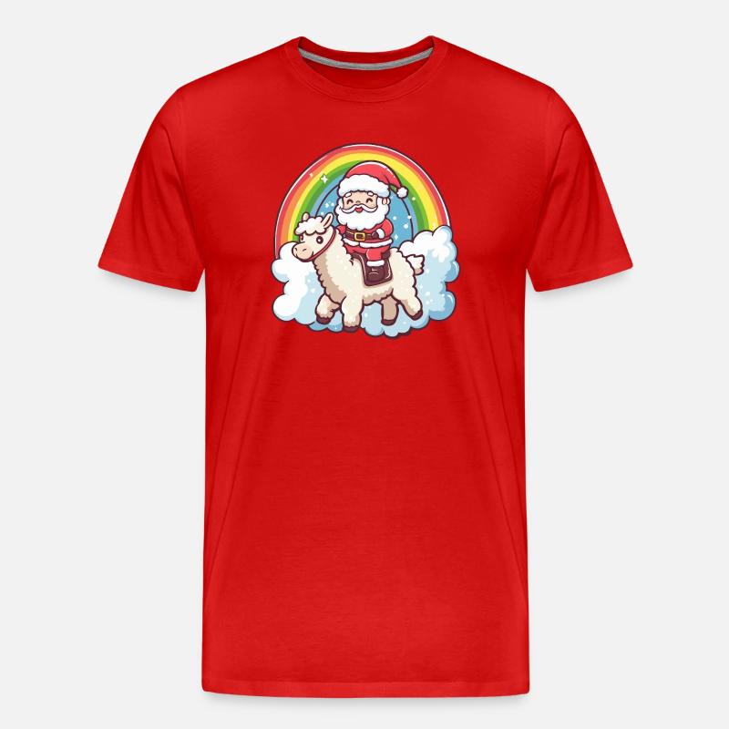 Alpaka Llama Weihnachtsmann Weihnachten - Männer Premium Bio T-Shirt - Rot
