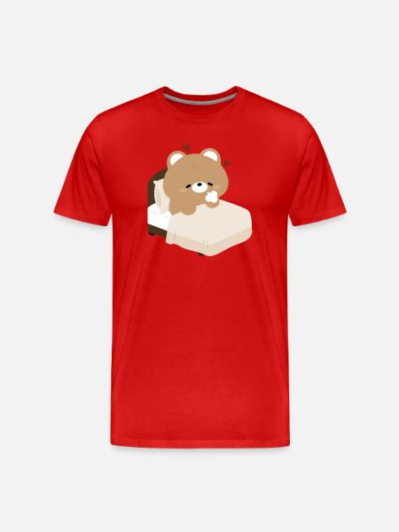 Sleepy Bear on Bed - Men's Premium Organic T-Shirt - red