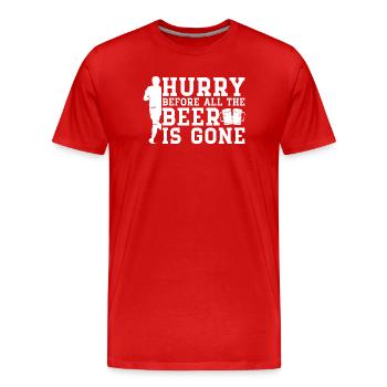 Marathon Dépêchez-vous avant que toute la bière ne coule - T-shirt bio Premium Homme - rouge - Devant - Damien (186cm)