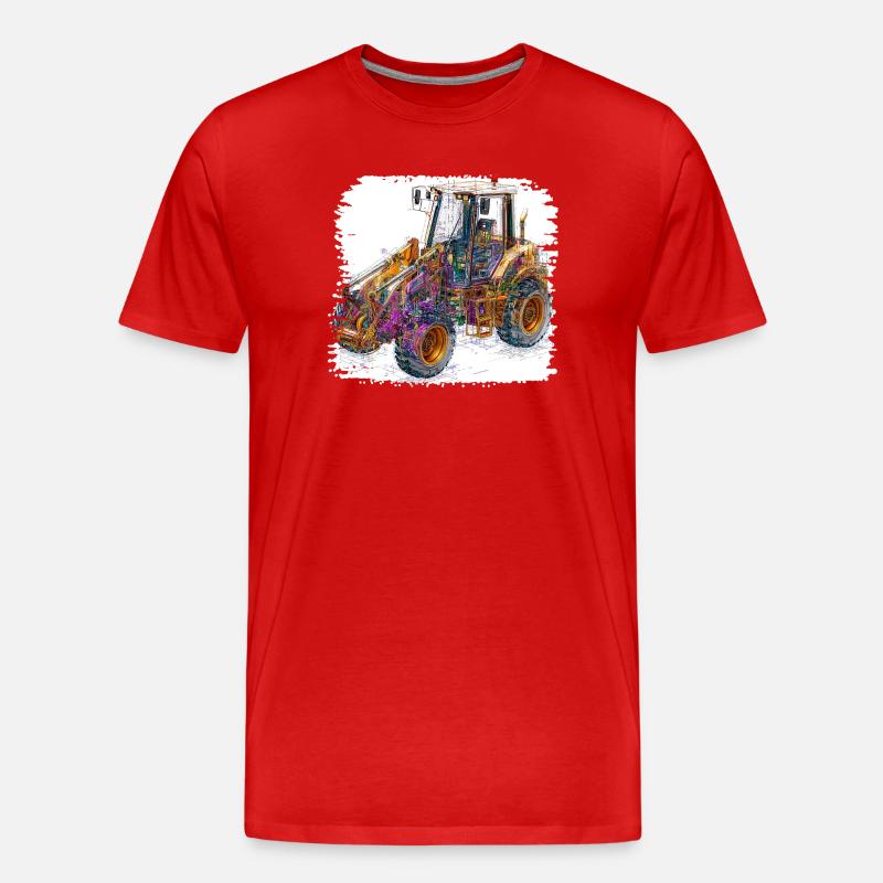 Neonlinien Konstruktionsbagger - Männer Premium Bio T-Shirt - Rot