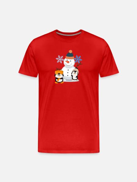 Winter Joy Snowman Penguins - Men's Premium Organic T-Shirt - red