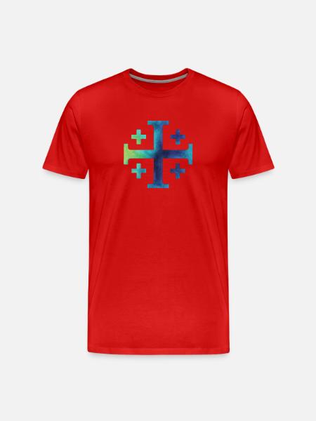 Kairos Cross (Jerusalem Cross) – Deep Sea - Men's Premium Organic T-Shirt - red
