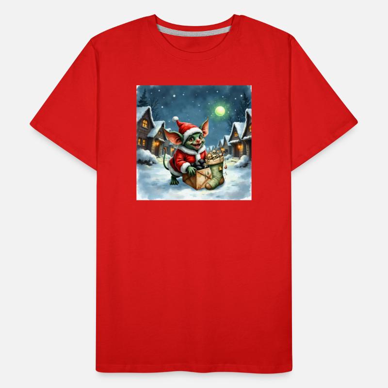 Christmas Elf Pushes Snowy Gift Men's Premium Organic T-Shirt
