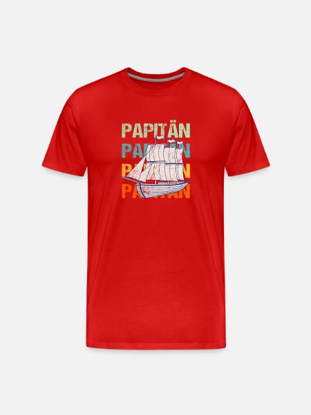 PAPITÄN Sailing Ship / Father, Daddy - Men's Premium Organic T-Shirt - red