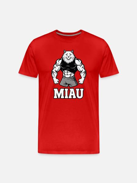 Muscular Cat MEOW Powerful Humor - Men's Premium Organic T-Shirt - red