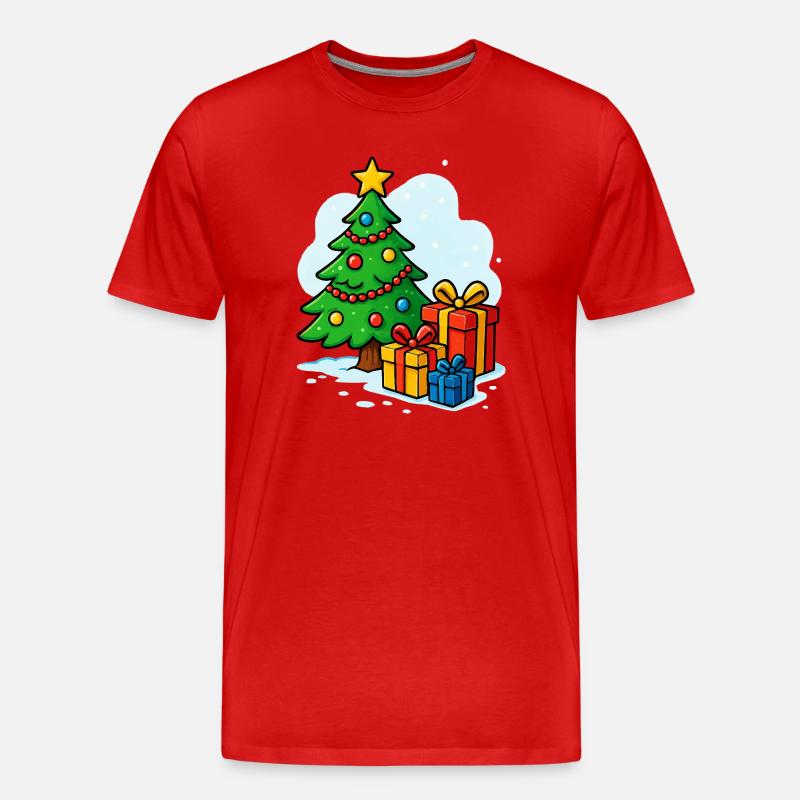 Weihnachtsbaum Cartoon Geschenke - Männer Premium Bio T-Shirt - Rot