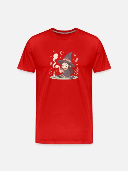 Cozy witch and steaming cup - Men's Premium Organic T-Shirt - red